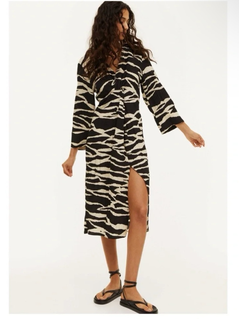 H&M Black and Cream Zebra Print Midi Dress